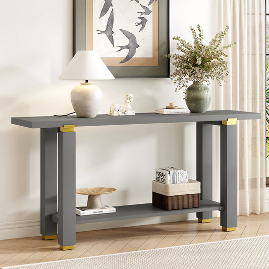 U-Style 62.9  Modern Minimalist Console Table  Solid Wood Entryway Sofa Table With Metal Accents  Built- In Shelf  For Living Room  Hallway  3 Colors   Black  Gray  Natural