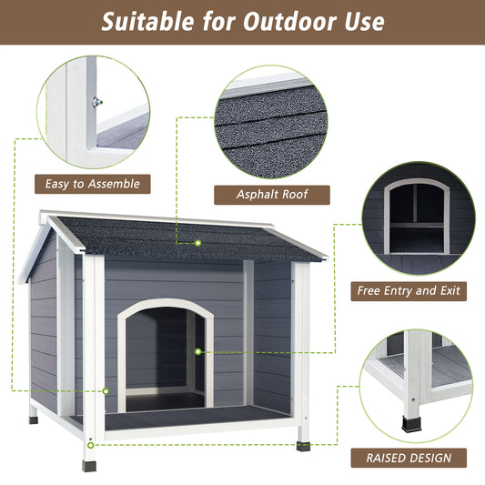 Outdoor Dog House, Weatherproof Wooden Dog Shelter With Asphalt Roof, Raised Floor Design, Easy Assembly, For Small To Medium Dogs