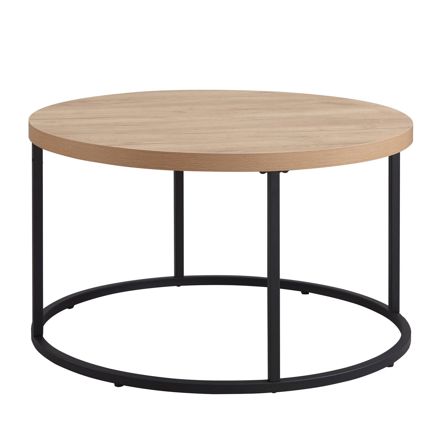 31.5  Round Coffee Table For Living Room, Modern Industrial Wood Circle Center Table With Sturdy Metal Legs, Thick Scratch-Resistant Top, Natural Oak Finish