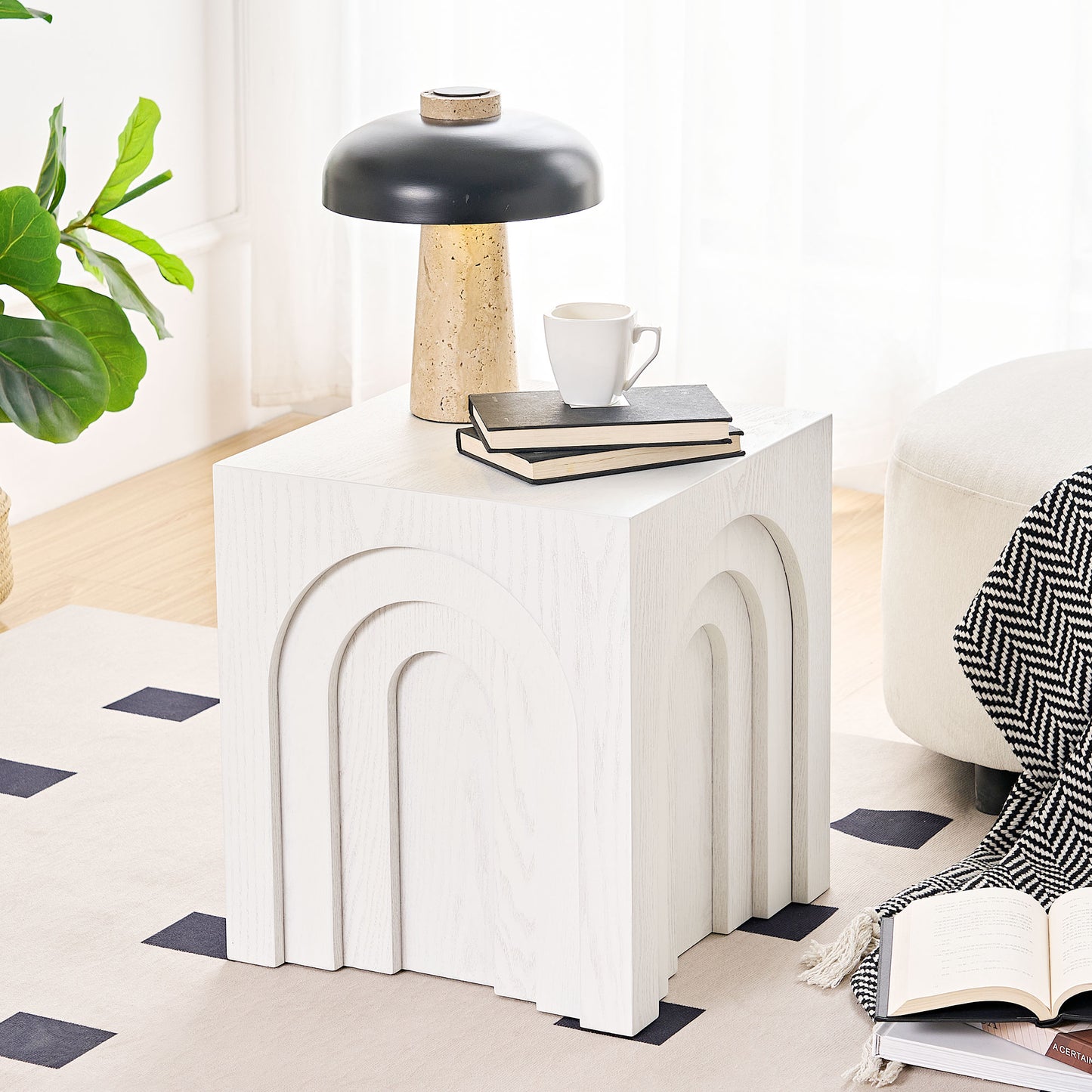 15.74   Square Side Table Small Coffee Table Accent Table  Bedside Table For Living Room Bedroom,WHITE