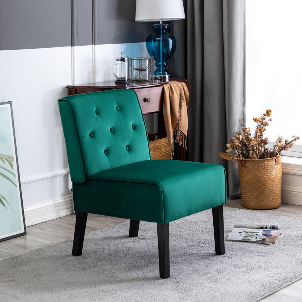Reese 53    2Piece Living Room Armless Button Tufted Pattern Accent Chair With Velvet Fabric And Premium High Density Foam Cushion, Green