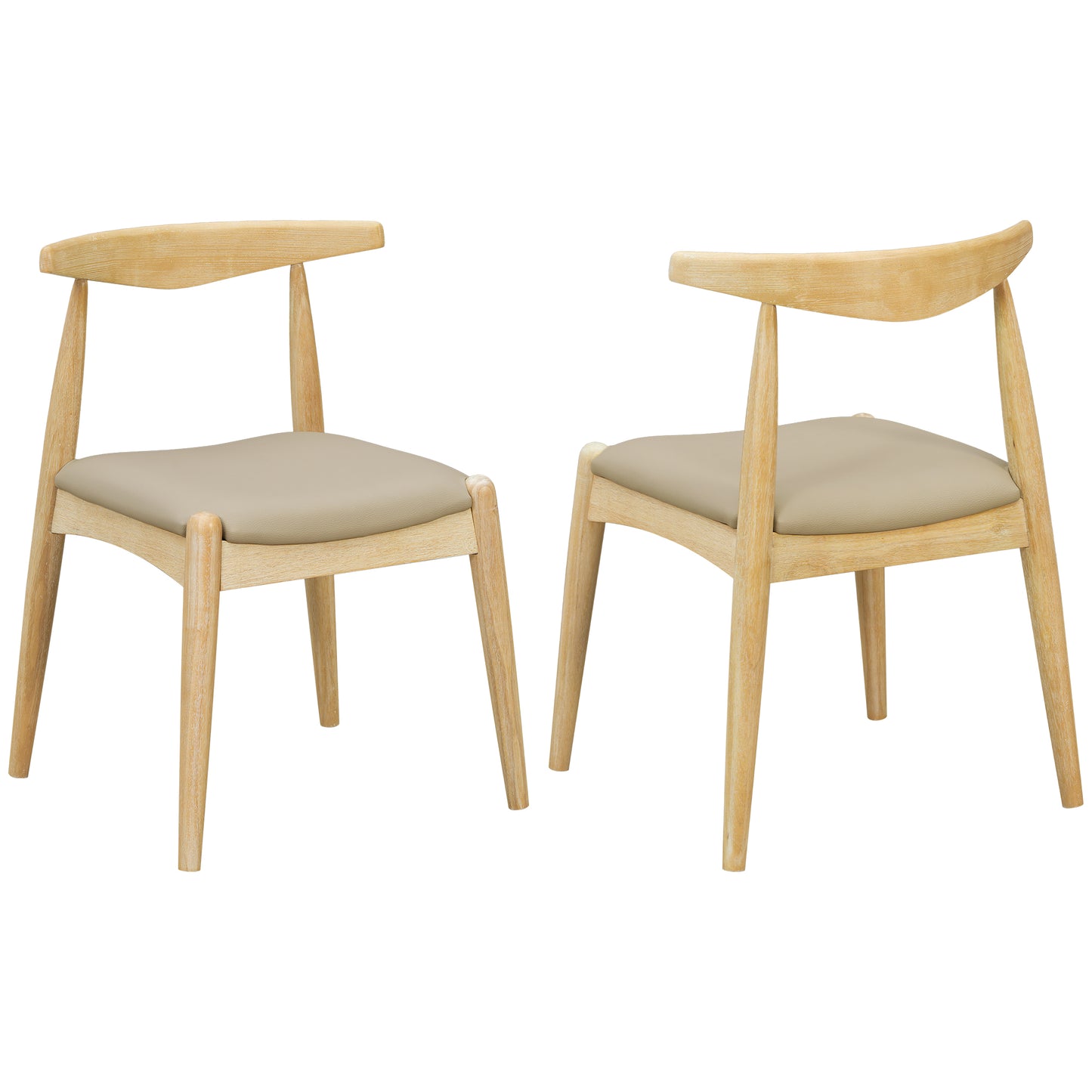 Video  Set Of 2 Rubberwood Dining Chairs, Ergonomic Backrest & Faux Leather Upholstery, Natural Light Gray