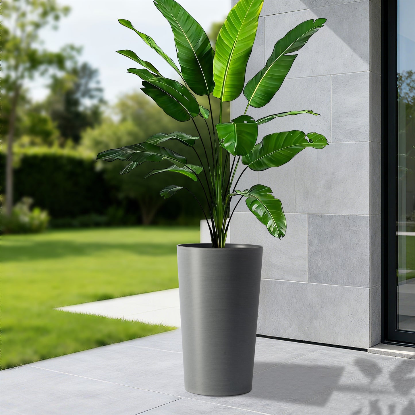 2 Pack Tall 21.7 In Planters For Outdoor Plants Modern Tall Square Planter Box Indoor Outdoor Porch Patio Flower Pot Modern Big Tapered Matte Tree Flower Pot For Garden,  Grey