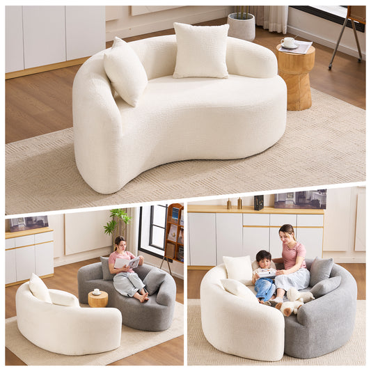 LY 042 S-Curved Chenille Sectional Sofa Dual-Depth  21.3 & 26.8   White  No Assembly  Compact For Small Spaces  400 Lbs  66.9 L