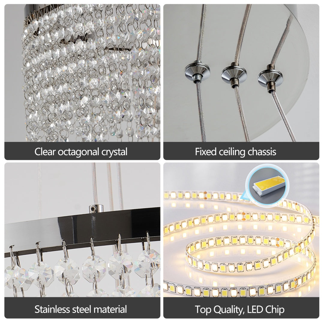 24-inch Crystal Chandelier LED Ceiling Lamp, Adjustable Color Temperature 3000K -4000K-6000K, Height Adjustable, Luxury Round Chandelier, Suitable For Living Room, Dining Room, Bedroom