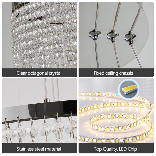 24-inch Crystal Chandelier LED Ceiling Lamp, Adjustable Color Temperature 3000K -4000K-6000K, Height Adjustable, Luxury Round Chandelier, Suitable For Living Room, Dining Room, Bedroom