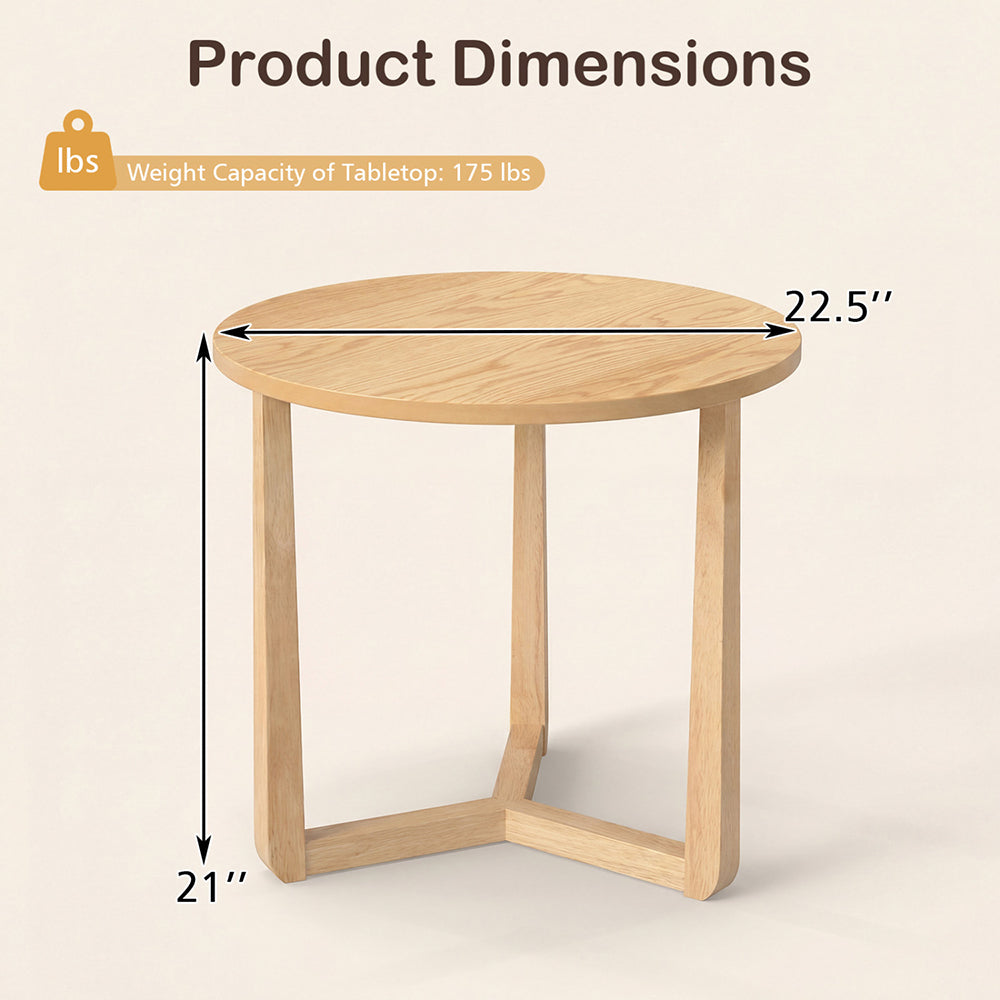 22.5 Inch Round Side Table Farmhouse End Table With Sturdy Rubber Wood Legs And Triangular Structure For Multiple Settings Including Living Rooms, Bedrooms And Reception Rooms