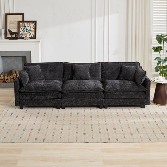Cloud Sofa 3 Seats Ottoman Is Not Included, Modern Sectional Couch, For Living Room Bedroom And Apartment, Comfy Double Layer Upholstered Seat Cushion, Breathable Chenille Fabric, Black,SW5013BK