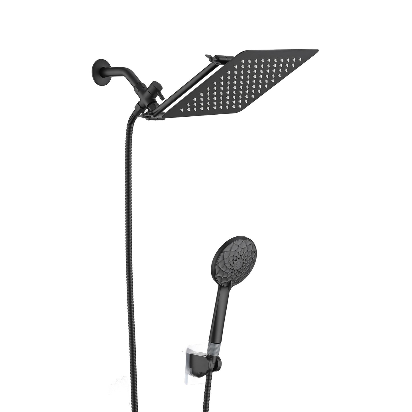 Shower Head, 10 Inch High Pressure Rainfall Shower Head Handheld Shower Combo With 11 Inch Extension Arm, 6 Settings Adjustable Anti-leak Shower Head With Holder Hose, Height Angle Adjustable