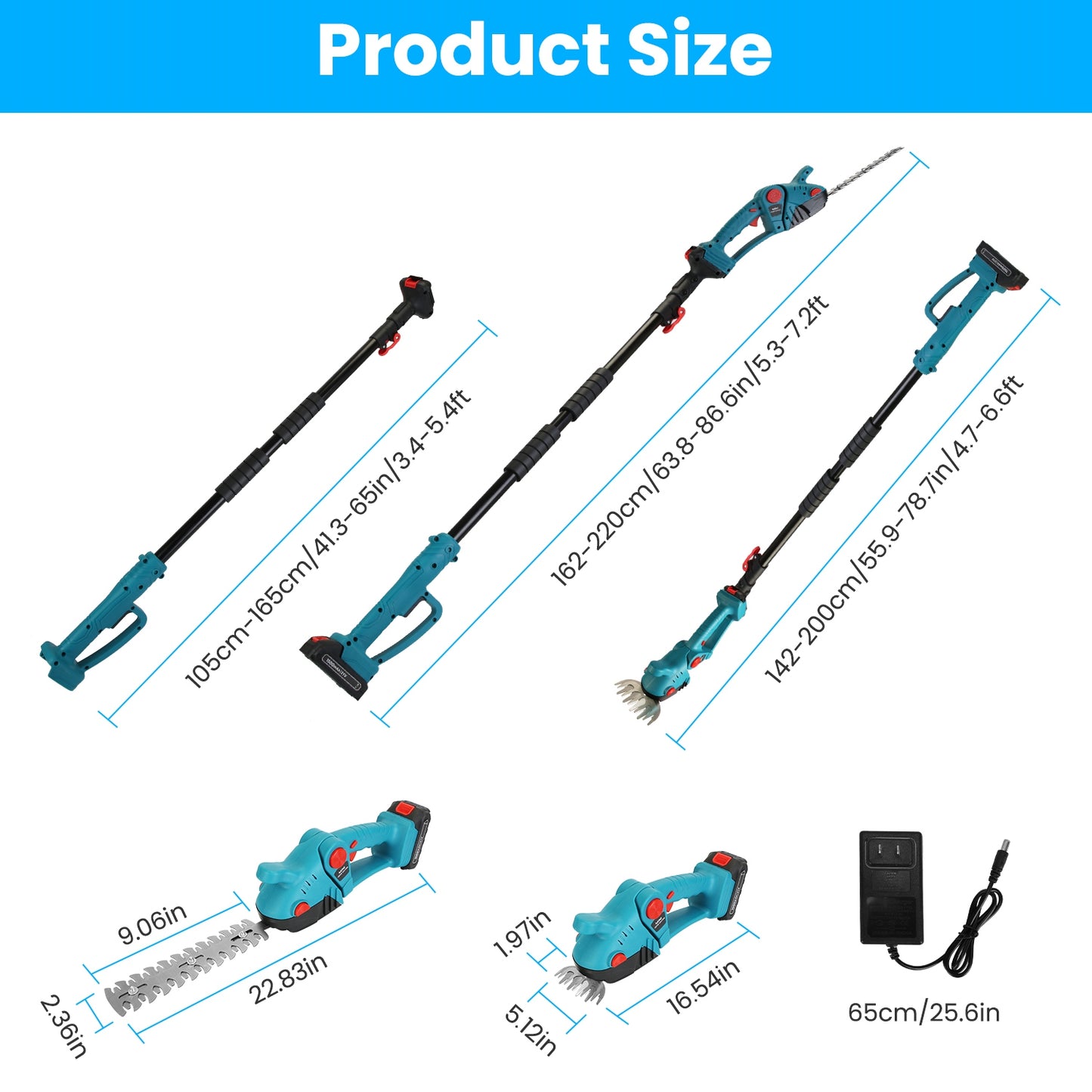1Set Pole Mini Hedge Trimmer And Grass Shear Electric Cordless Handheld Hedge Trimmer With 90Degree Rotatable Head Telescopic Extension Pole Gloves Goggles 2Pcs 21V Batteries