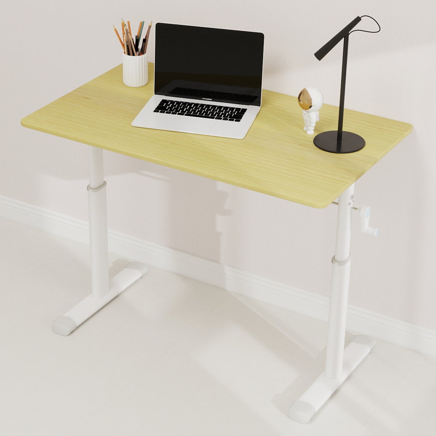 Adjustable Study Desk Suitable For Children And Adults, Height-adjustable, Multifunctional Home Office Desk, Compact Design, Desktop Dimensions 60cm X100cm, White Frame With Natural Wood-colored Tab
