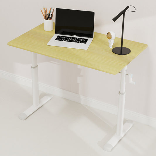 Adjustable Study Desk Suitable For Children And Adults, Height-adjustable, Multifunctional Home Office Desk, Compact Design, Desktop Dimensions 60cm X100cm, White Frame With Natural Wood-colored Tab