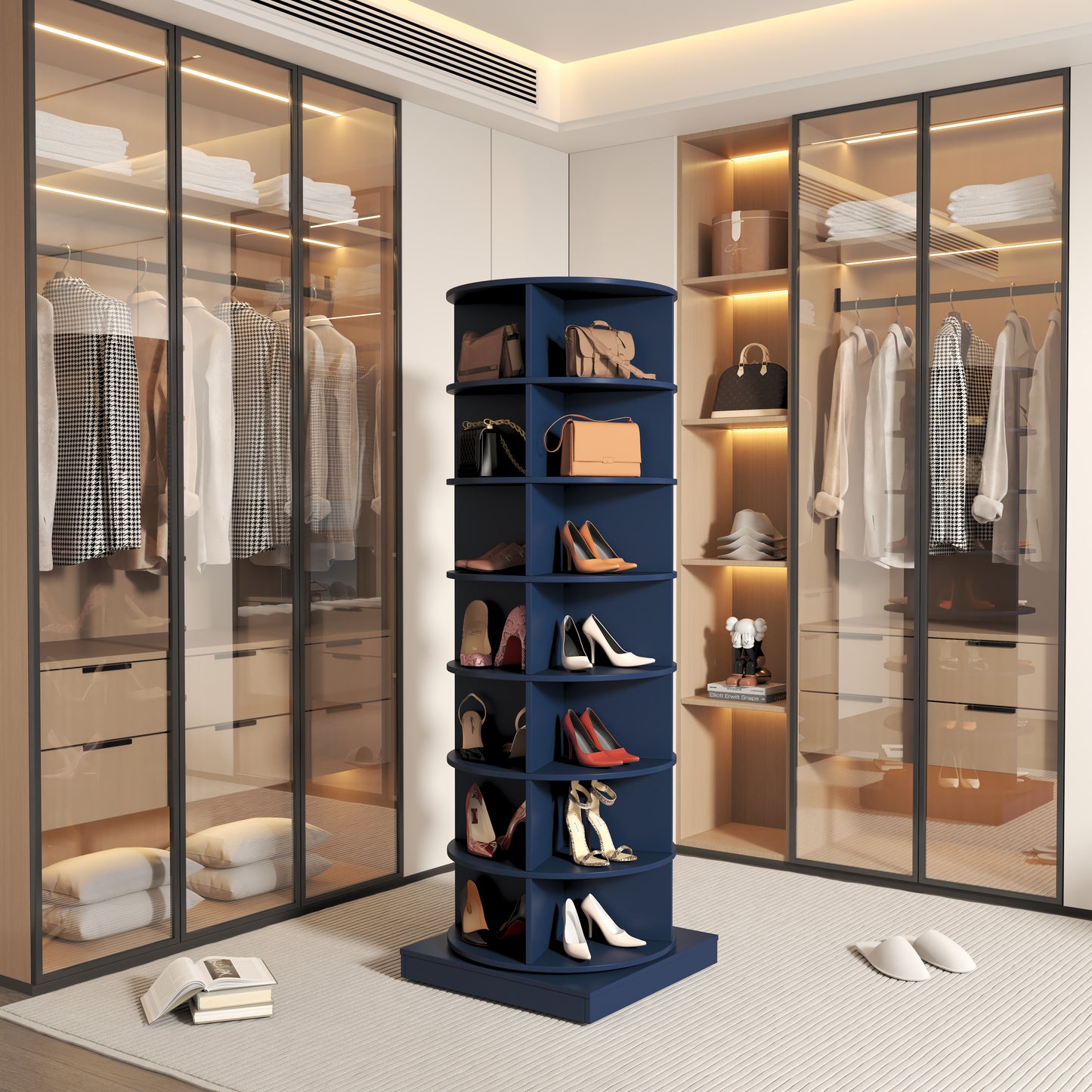 Blue 360 Rotating Shoe Cabinet 7 Layers