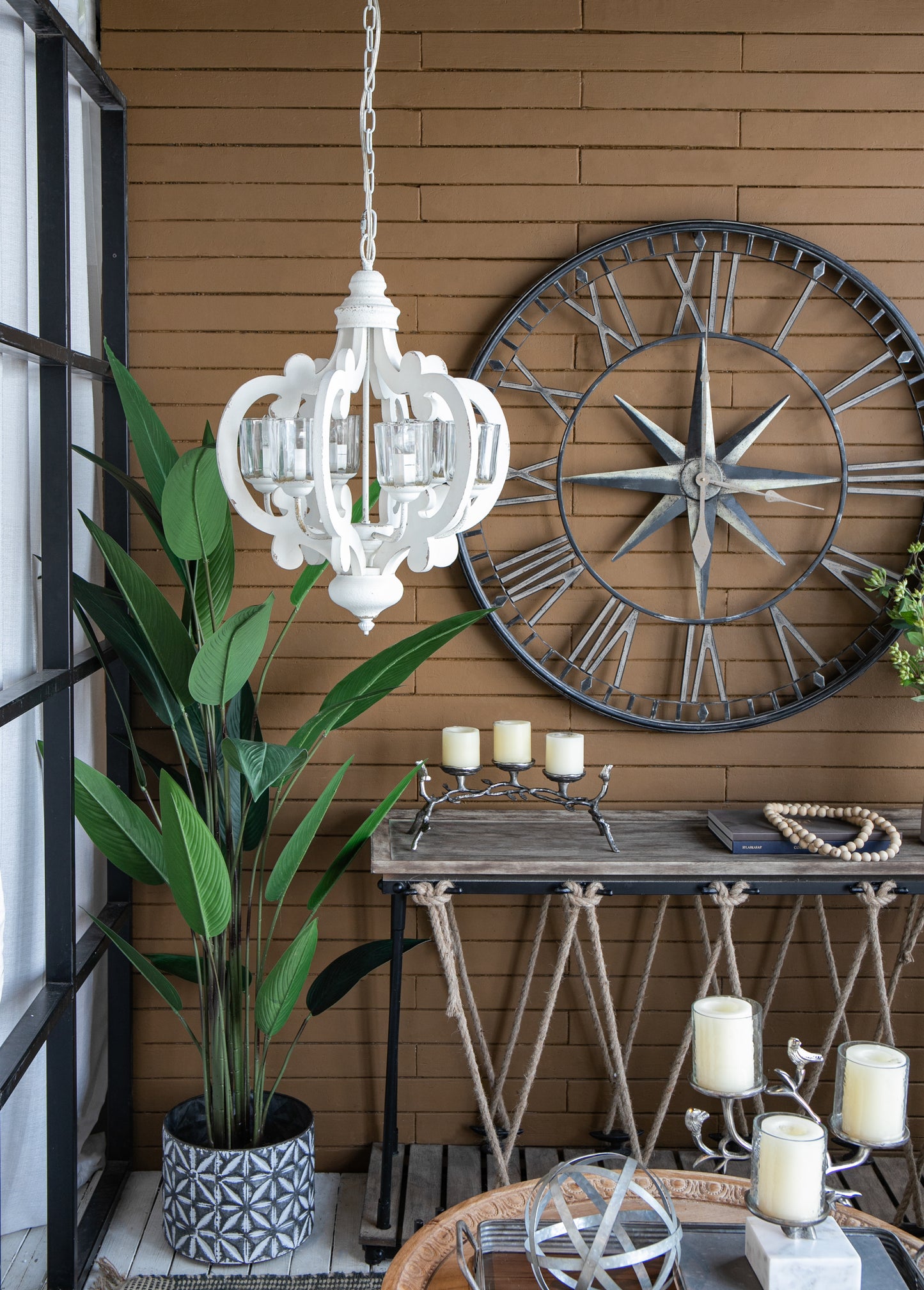 Farmhouse Chandelier, 6-Light Wood Chandelier Pendant Light Fixture With Adjustable Chain For Dining Room Living Room Entryway, Bulb Not Included