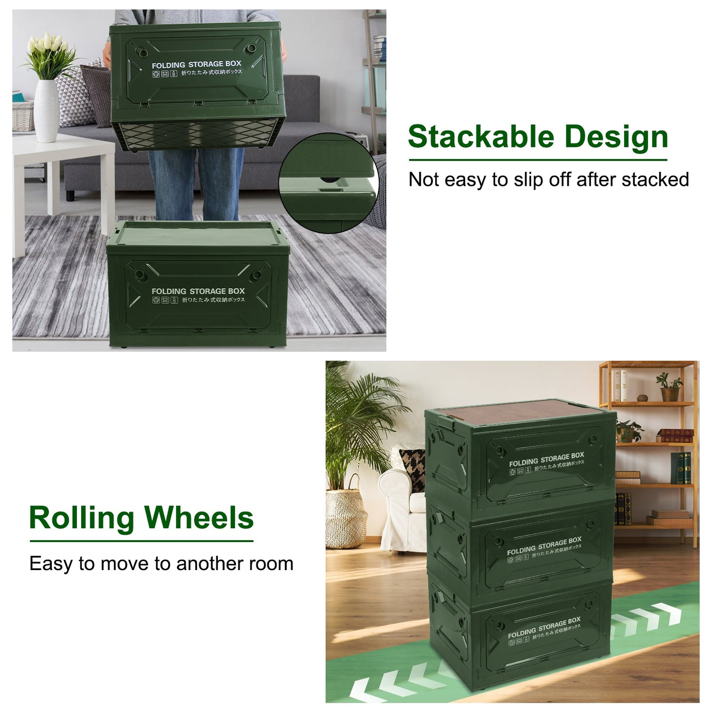 1Pc Folding Storage Bin For Home OrganizationCamping Collapsible Organizer Box Stackable Grocery Container Shelf Baskets With Cutting Board Top Lid 4 Side Lockable Doors Wheels For Camping Home Car RV