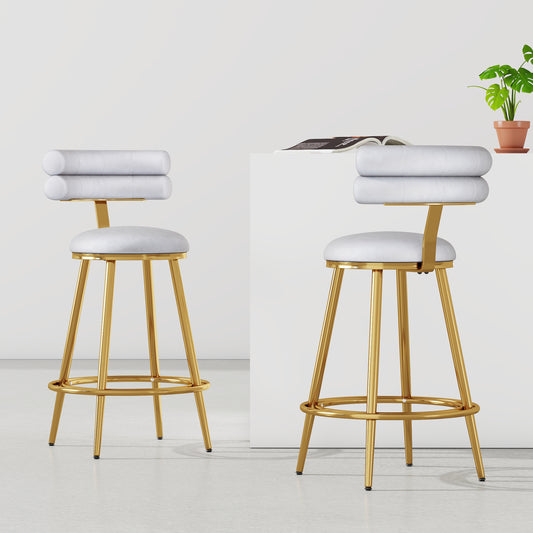27.65 Modern Counter Stools Set Of 2,Light Gray Velvet Counter Stools With Iron Frame,Soft Back And Cushion,Footrest,suitable For Kitchen Bedroom Dining Room