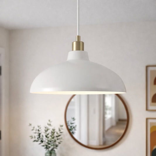 Astral Single Light White Pendant Lamp With Golder Brass Finish For Entrance Kitchen Island 14  D X8  H