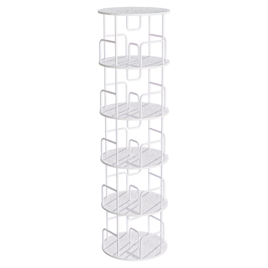 Rotating Bookshelf Tower 5 Tier Spinning Bookcase  Revolving 360 Book Shelf Narrow Tall Bookcase  Vertical Turning Round Storage Bookshelf  Book Shelf Organizer For Bedroom  Living Room  White