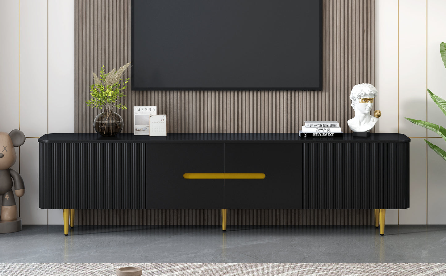 VIBE HAUS 78.7 Minimalist TV Stand For TVs Up To 85 Inches, Modern Entertainment Center Media Console With 4 Spacious Cabinets For Living Room