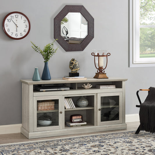 Contemporary TV Media Stand Modern Entertainment Console For TV Up To 65  With Open And Closed Storage Space, Stone Gray, 60 Wx15.75 Dx29 H