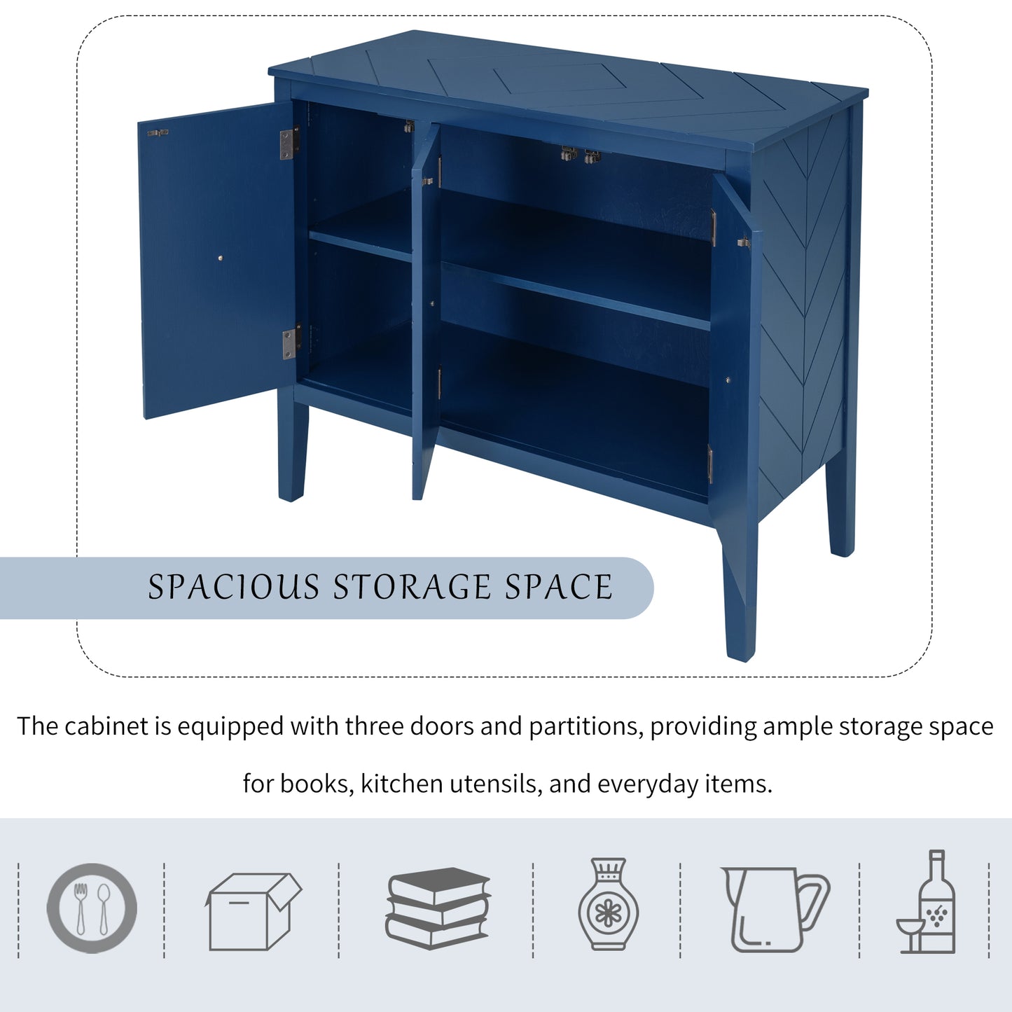 U-STYLE Adjustable Shelf Storage Sideboard With 3 Retro Metal Handles And 4 Pinewood Legs  For Entryway  Living Room  Study Room  Dining Room