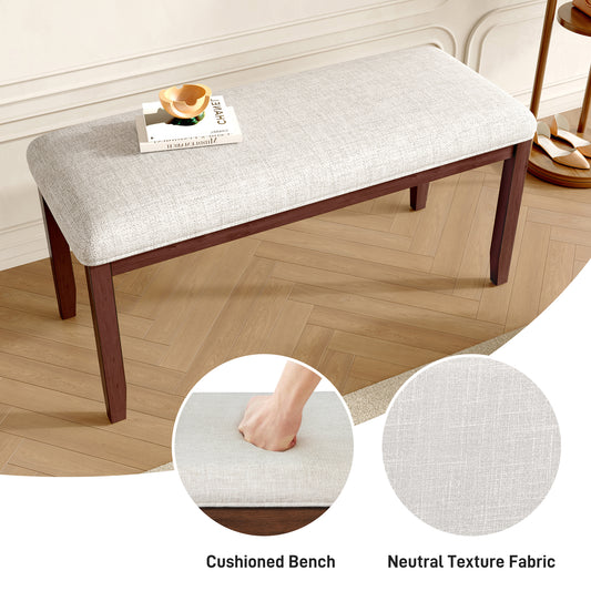 Upholstered Bench For Bedroom End Of Bed,38-inch Entryway Bench For Living Room,Dining Bench With Padded Seat And Solid Wood Leg For Kitchen Bedroom,Indoor And Hallway  Bench, Beige Cherry