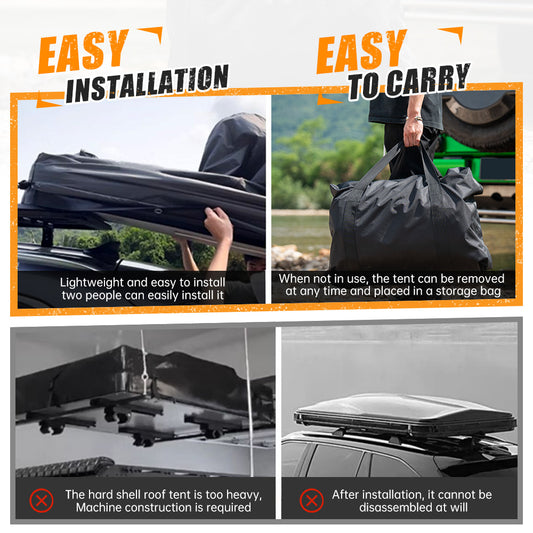 Foldable 2-3 People Amphibious Inflatable Car Roof Top Tent For Camping Outdoor Glamping Camping Tent For SUV,Truck And Universal Auto Self-Driving Touring Without Ladder, Black