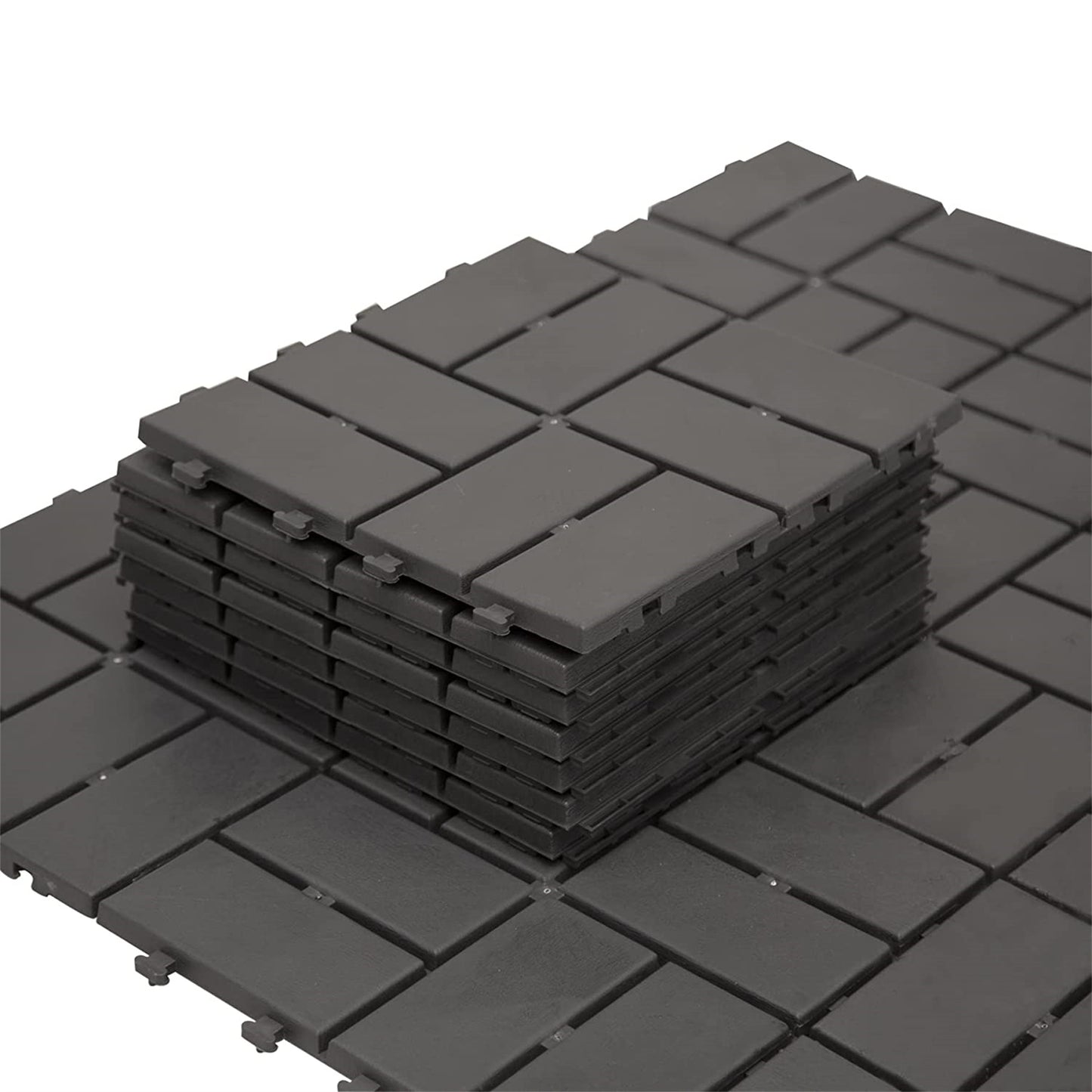 Patio Interlocking Deck Tiles, 12 X12  Square Composite Decking Tiles, Four Slat Plastic Outdoor Flooring Tile All Weather For Balcony Porch Backyard,  Gray, Pack Of 36