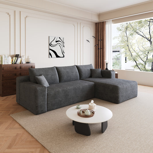 95  Cloud Sectional Sofa,Modern Minimalist Upholstered Couches, Comfort U Shaped Sofa For Living Room,Deep Seat Corner Couch,No Assembly Required,Dark Grey   Plush Corduroy Fabric