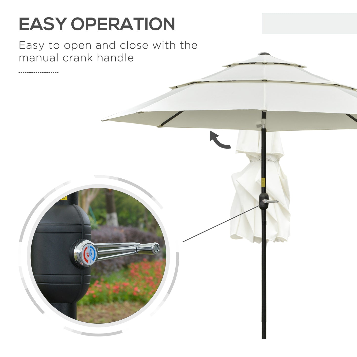 9FT 3 Tiers Patio Umbrella Outdoor Market Umbrella With Crank, Push Button Tilt For Deck, Backyard And Lawn, Beige