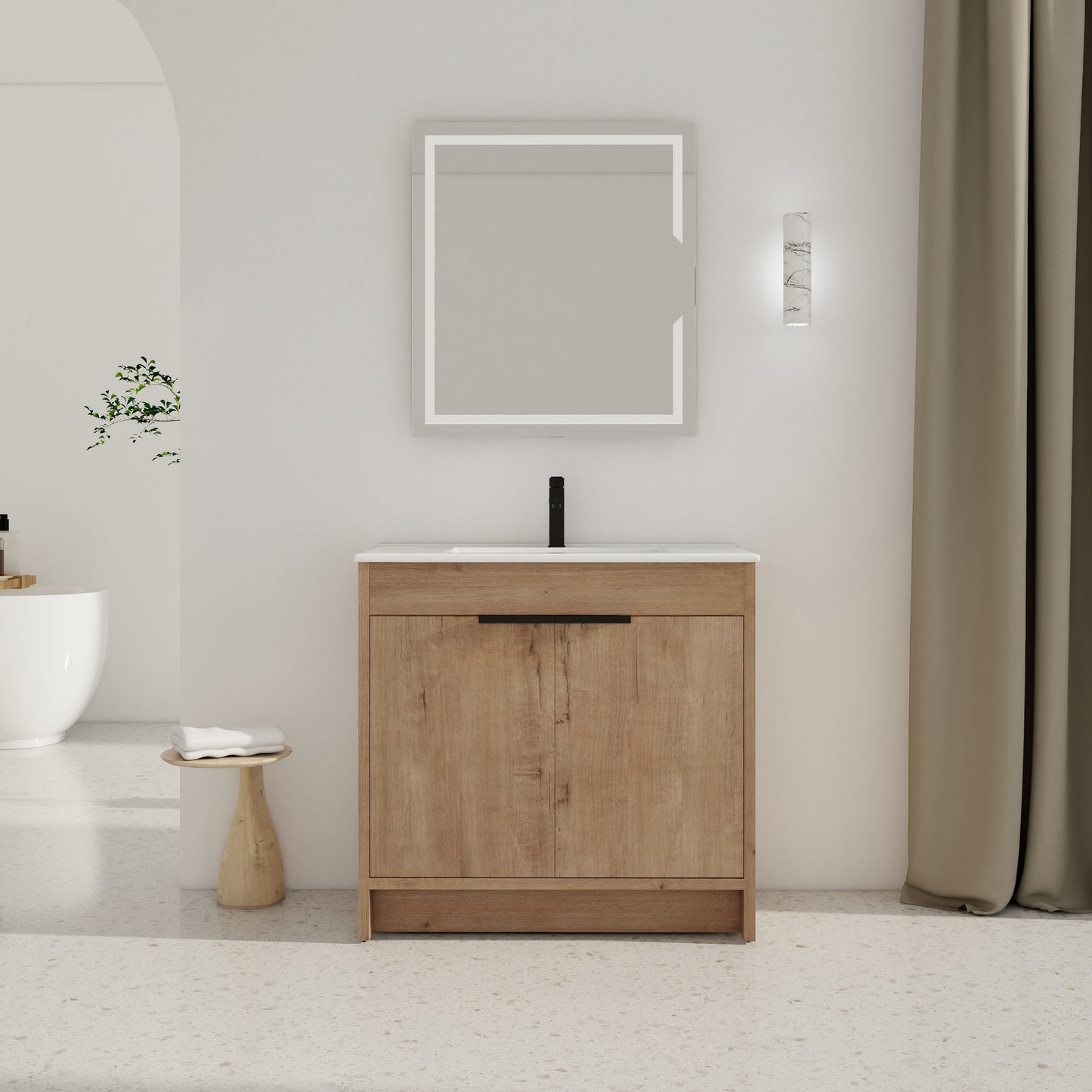36  Freestanding Bathroom Vanity With White Ceramic Sink & 2 Soft-Close Cabinet Doors   KD-PACKING ,BVB02436IMO-F-BL9090B