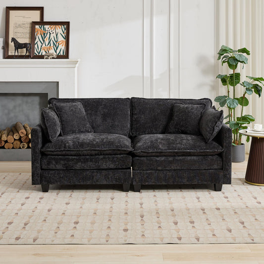 Cloud Sofa LoveSeat Ottoman Is Not Included, Modern Sectional Couch, For Living Room Bedroom And Apartment, Comfy Double Layer Upholstered Seat Cushion, Breathable Chenille Fabric, Black,SW5012BK