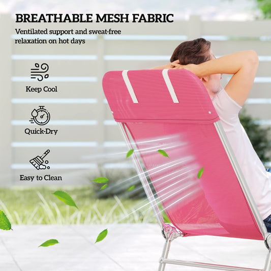 Folding Chaise Lounge Chair, Portable Tanning Chair With Adjustable Backrest, Pillow  For Camping Trips, Relaxing Poolside