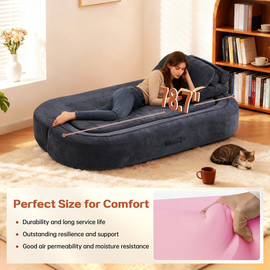 Modern Floor Sofa With 2 Pillows,Convertible Corduroy Fabric Foam-Filled Sleeper Sofa Bed, No Assembly Required,Convertible Sofa Cushion Unfolds Into Quilt,Folding Mattress For Living Room,Playroom