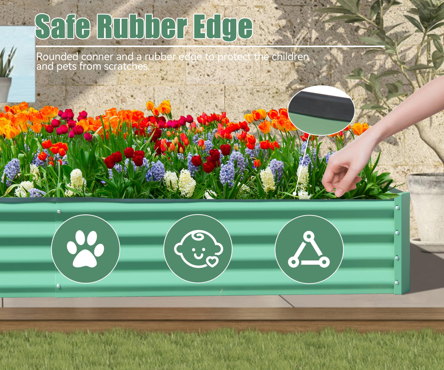 8x4x1 Ft Galvanized Raised Garden Bed, Outdoor Planter Garden Boxes Large Metal Planter Box For Gardening Vegetables Fruits Flowers,Green