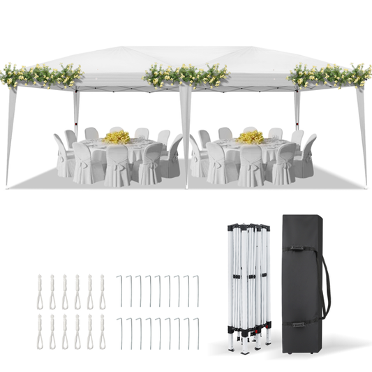 Instant Up Canopy Tent White, No Sidewalls Design, Powder Coated Steel Frame, 10x20mm Crossbar, 210D Oxford Outdoor Folding Tent With Carry Bag, No Sandbags