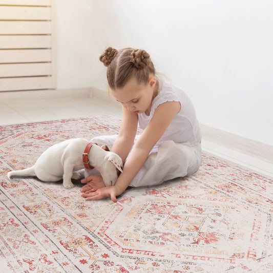 MAVAL Beige Washable Rug 8x10 Area Rug  Beige, 8' X 10'