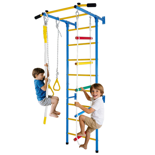 5 In 1 Playset Laddeer Wall Gym  With Rope Ladder, Pull-up Bar, Wall Ladder, Rope, And Gymnastic Rings