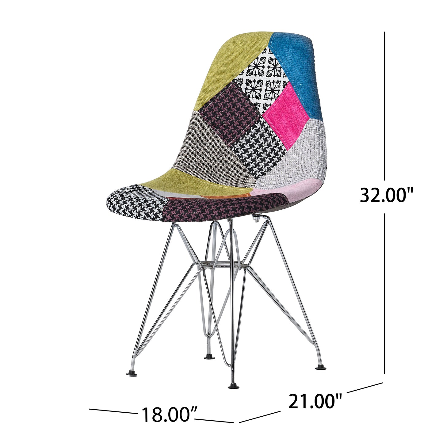 Patchwork Accent Chair Bohemian Style Fabric Chair With Chromed Legs Geometric Pattern Chair, 18D X 21W X 32H, Set Of 2