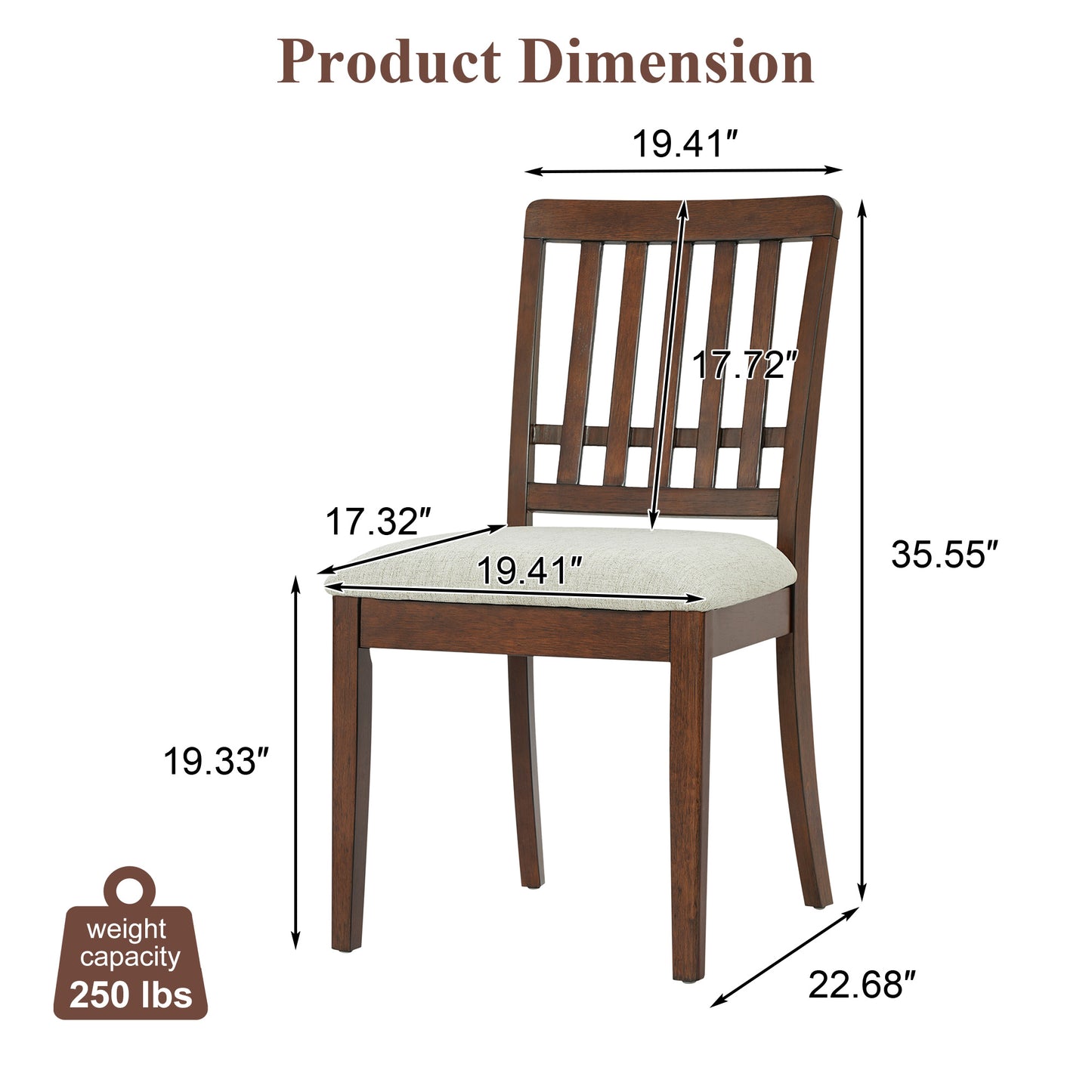 2-Piece Modern Scandinavian Dining Chairs, Curved Wood Backrest With Gray Fabric Seat, Finish For Dining Room And Apartment, Easy To Assembly -LIGHT BROWN-BROWN