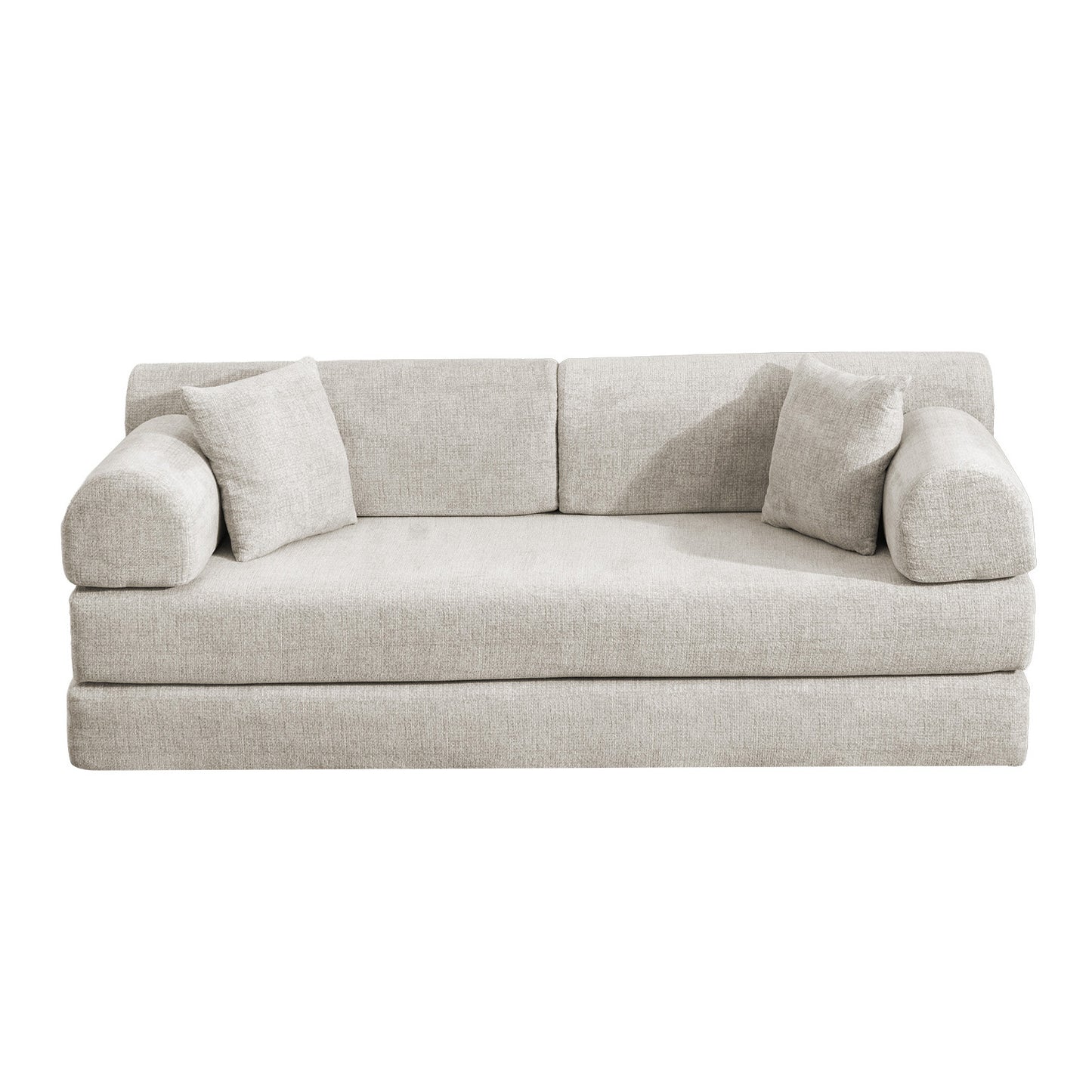 Convertible Sleeper Sofa Bed,two-tone Blended Boucle Fabric Folding Mattress Couch With Fixed-Shape Frame, Floor Sofa Lounge Couch For Living Room Bedroom Light