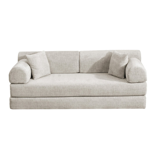 Convertible Sleeper Sofa Bed,two-tone Blended Boucle Fabric Folding Mattress Couch With Fixed-Shape Frame, Floor Sofa Lounge Couch For Living Room Bedroom Light