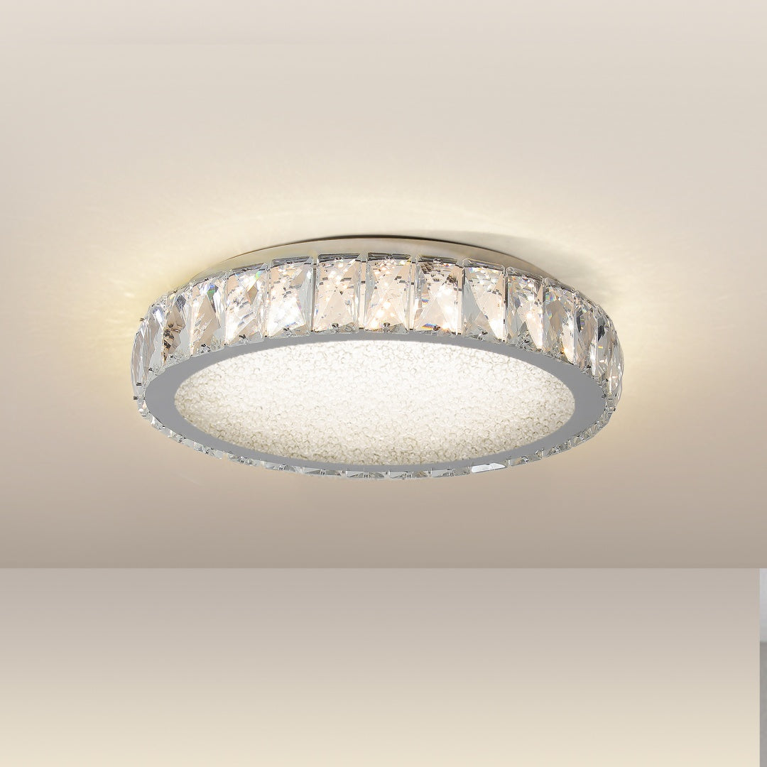 Crystal LED Ceiling Light, 13.8-Inch Flush Mount, 38W Dimmable Modern Fixture, Energy-Saving, Perfect For Living Room, Bedroom, Kitchen