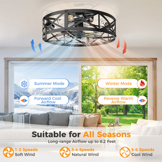 Embedded Ceiling Fan With Lights, Bladeless Silent Ceiling Lamp, Remote-controlled Minimalist Ceiling Fan With Mesh Cover