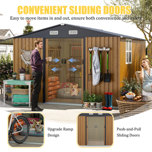 10x12 Ft Outdoor Storage Shed, Extra Large Metal Shed With Lockable Doors, Windows, Outside Steel Tiny House Ideal For Garden, Backyard, Patio Utility, Tool Storage, Chicken Coops