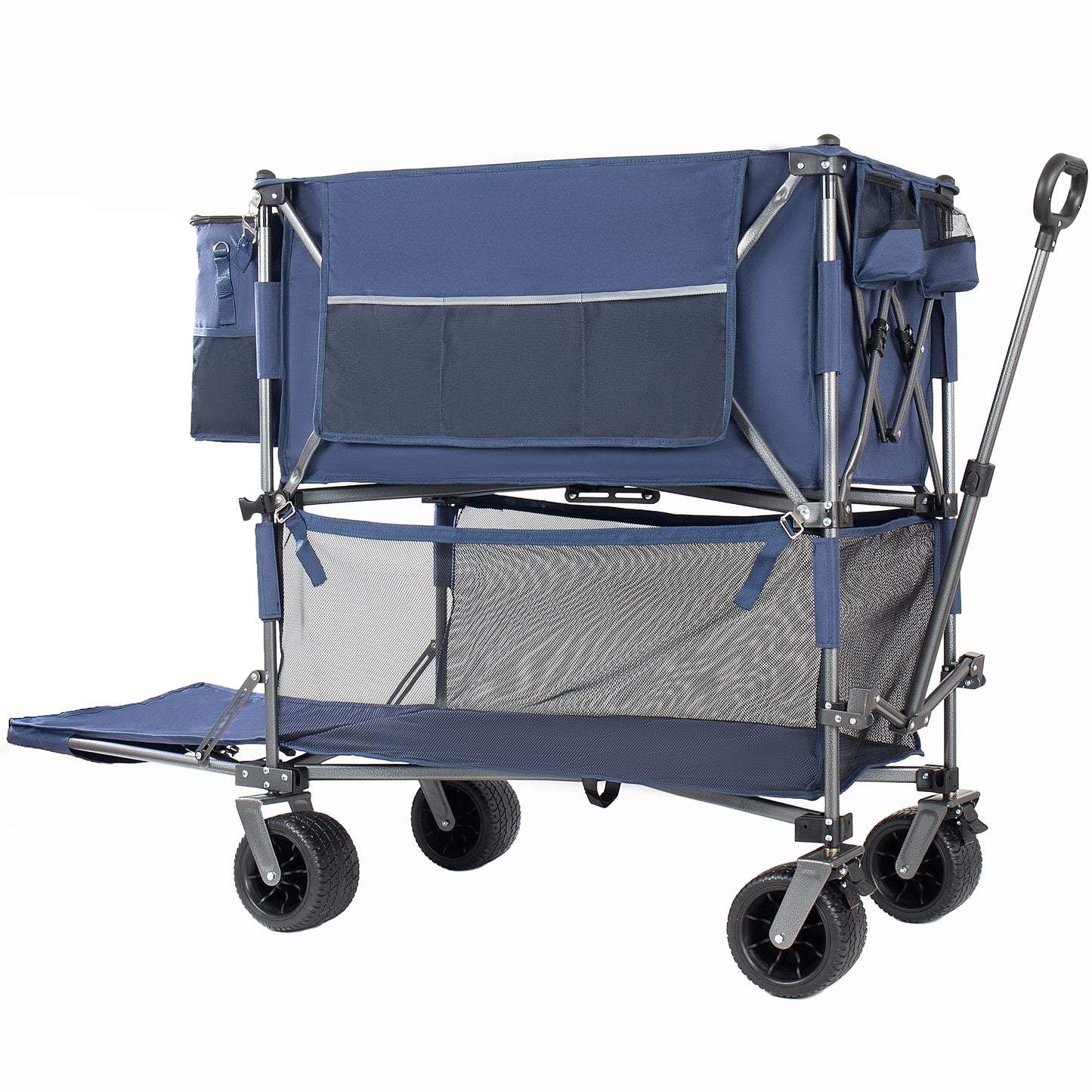 55  Heavy Duty Double- Layer Wagon With Brakes 560LBS Double Decker Wagon  650L Collapsible Wagons Carts With 7 X4 All- Terrain Wheels For Sports Camping Fishing Transport  Dark Blue