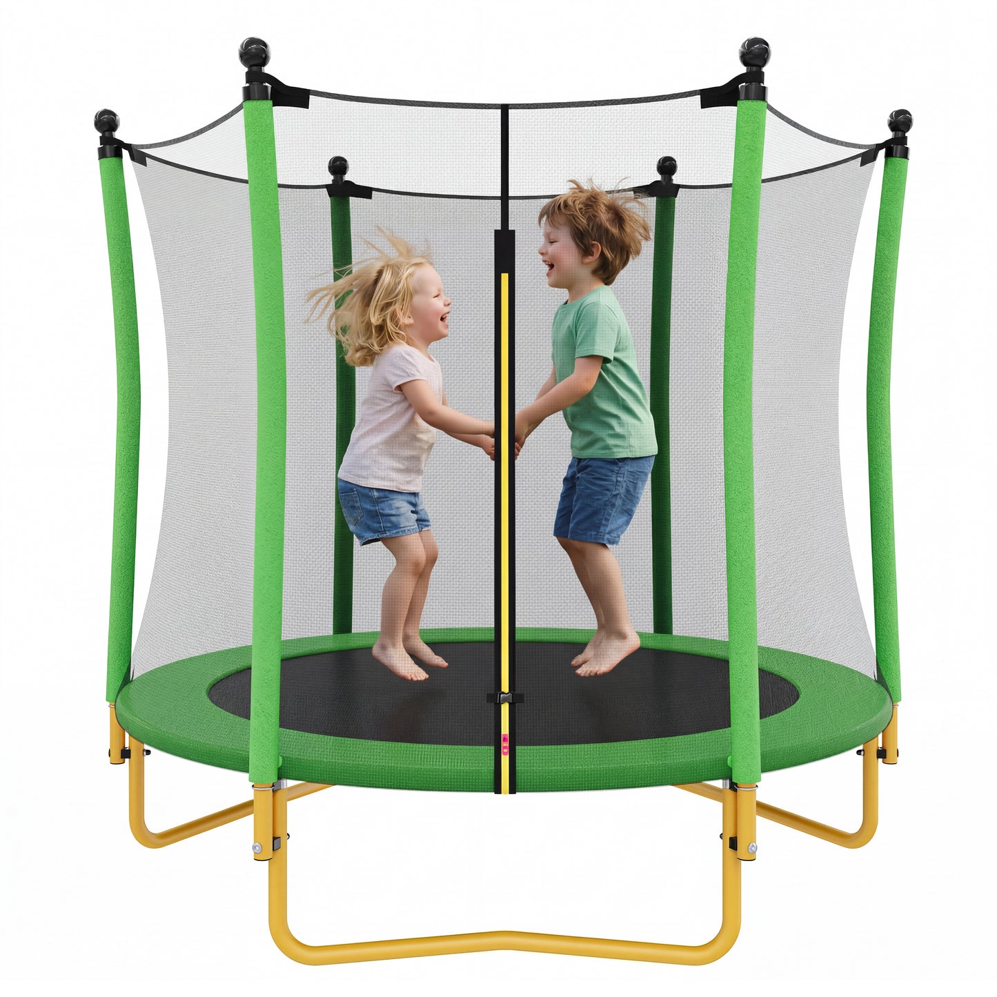 5.5 FT Kids Trampoline With Safety Net, Indoor Outdoor Toddler Trampoline With Enclosure, U-Shaped Stable Legs, Foam Padded Poles, Mini Trampoline For Kids,Green