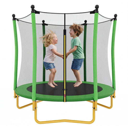 5.5 FT Kids Trampoline With Safety Net, Indoor Outdoor Toddler Trampoline With Enclosure, U-Shaped Stable Legs, Foam Padded Poles, Mini Trampoline For Kids,Green