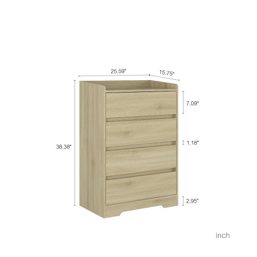 4 Drawer Dresser, Chest Of Drawers Without Handle,Dresser For Bedroom Waterproof, Modern Wooden Cabinet With Sturdy Frame For Living Room, Entryway, Bedroom, Hallway, Office
