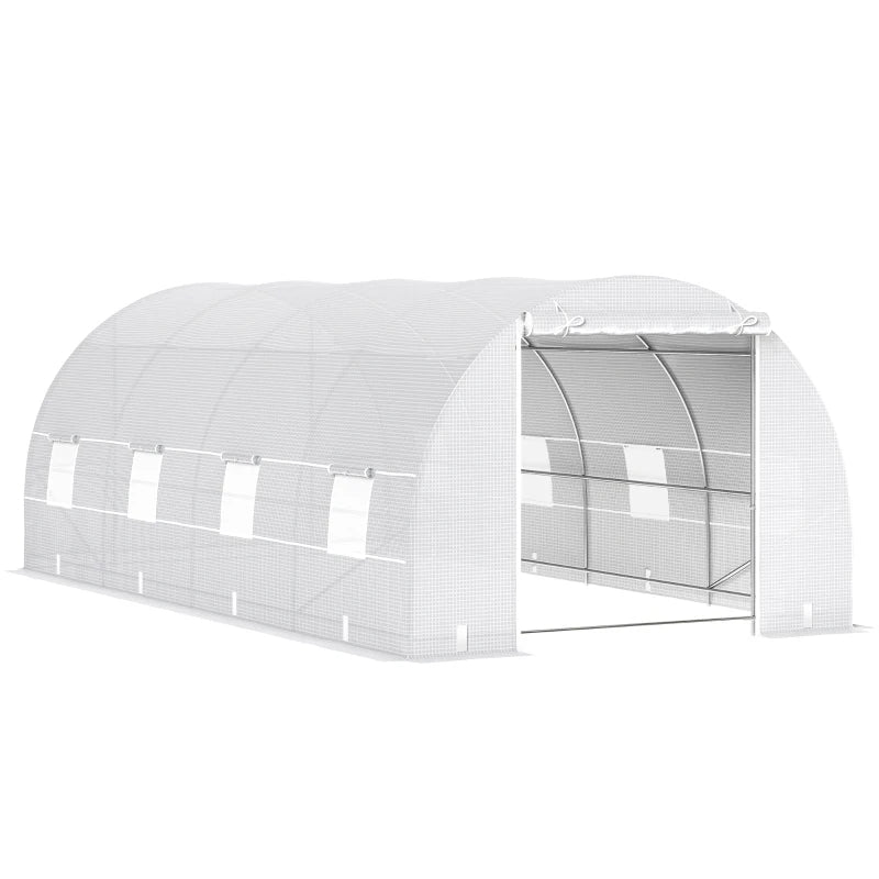 Walk-In Tunnel Greenhouse With Zippered Door & 8 Mesh Windows, Large Garden Green House Kit, Galvanized Steel Frame, White